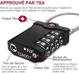 Matkalaukun riippulukko, TSA:n 4-numeroinen yhdistelmäriippulukko avautumishälyttimellä, kuntosalin kaapelilukko (2 kpl, musta) hinta ja tiedot | Oven saranat ja lisävarusteet | hobbyhall.fi