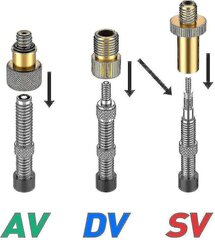 Polkupyörän venttiilin sovitinsarja Dv Sv Av -pyöräventtiilille, Dunlop-venttiilin venttiilin sovitinsarja tiivisteellä polkupyörän pumpulle, pallopumppu hinta ja tiedot | Pyöräpumput | hobbyhall.fi