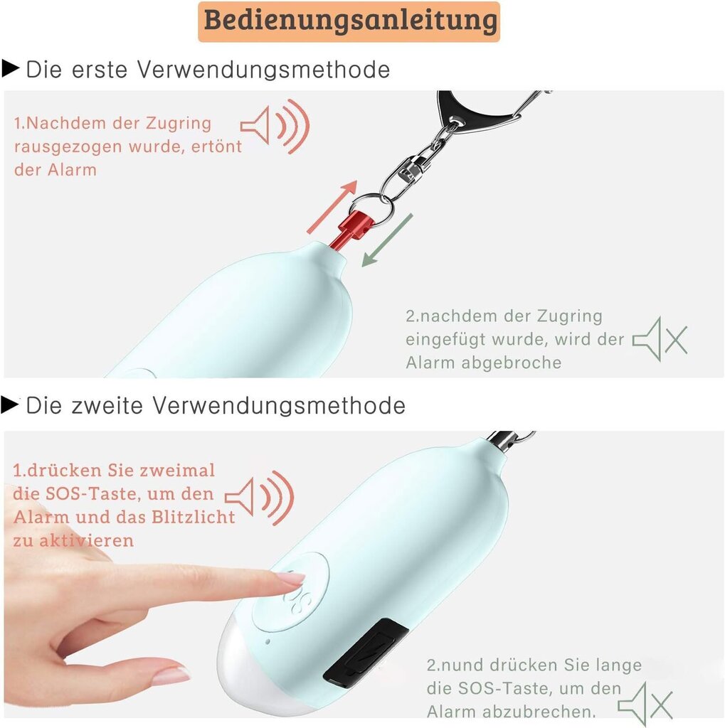 Ladattava taskuhälytin – 130 DB:n äänihälytys, avainnippu taskulampulla, paniikkihälyttimen itsepuolustussireeni naisille, lapsille, tytöille ja vanhuksille hinta ja tiedot | Soittokellot | hobbyhall.fi