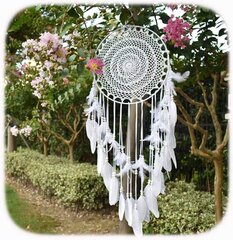 Suuri Boho Dream Catcher Valkoinen höyhen Makrame Seinäkoriste Vintage Häät Kodinkoristeet 35 cm Ympyrä 115 cm Pitkä hinta ja tiedot | Sisustuspaneelit | hobbyhall.fi