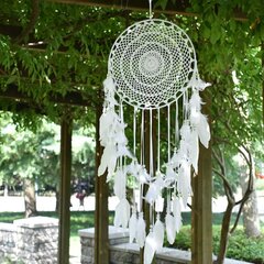 Suuri Boho Dream Catcher Valkoinen höyhen Makrame Seinäkoriste Vintage Häät Kodinkoristeet 35 cm Ympyrä 115 cm Pitkä hinta ja tiedot | Sisustuspaneelit | hobbyhall.fi