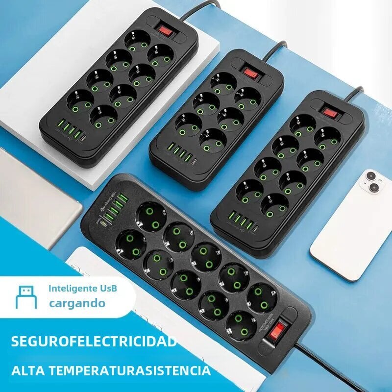 EU Plug AC Power Strip Multi-Touch jatkojohdon sähköpistoke 4 USB-portilla Pikalataus-monitoimiverkkosuodatin hinta ja tiedot | Kytkimet ja pistorasiat | hobbyhall.fi