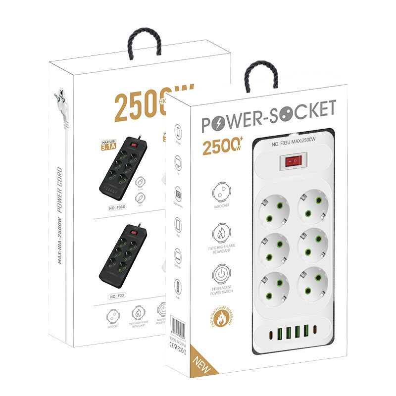 EU Plug AC Power Strip Multi-Touch jatkojohdon sähköpistoke 4 USB-portilla Pikalataus-monitoimiverkkosuodatin hinta ja tiedot | Kytkimet ja pistorasiat | hobbyhall.fi