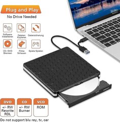 Ulkoinen DVD-asema, Amicool USB 3.0 Type-c Cd Dvd +/-rw Optinen asema USB C-poltin Ohut CD/dvd-rom-uudelleenkirjoitin kirjoituslukija Kannettava hinta ja tiedot | Levyasemat | hobbyhall.fi