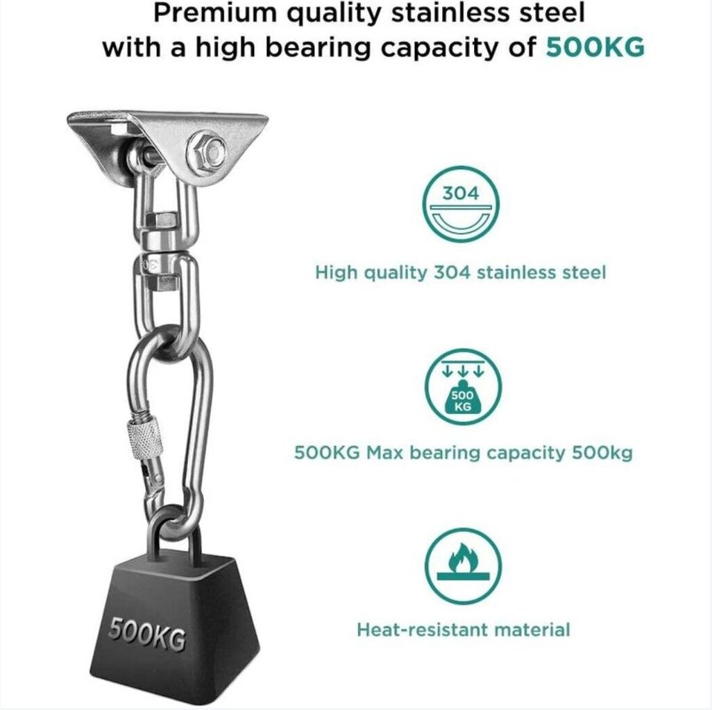 Pakkaa kattokoukut, 360° kääntyvät ripustuskoukut 304 ruostumatonta terästä, 500 kg:n kantavuus karbiinihakukiinnityssarja keinulle, riippumatolle, joogalle, nyrkkeilysäkille hinta ja tiedot | Koteloiden lisätarvikkeet | hobbyhall.fi