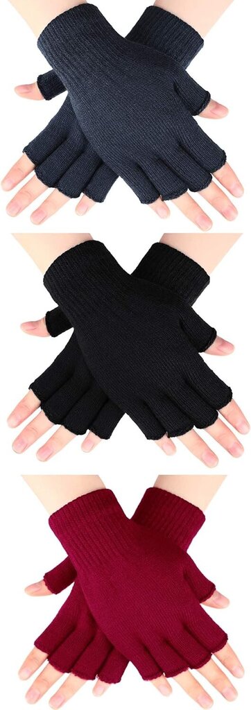 SATINIOR 3 Paria Half Finger Gloves Winter Fingerless Gloves Neulotut hanskat miehille Naisille hinta ja tiedot | Työkäsineet | hobbyhall.fi