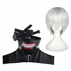 Jp Anime Tokyo Ghoul Ken Kaneki Cosplay-asu Täysi setti Musta Nahkainen Taisteluunivormu Naisten Miesten Halloween-asu Naamiolla PeruukkisettiE M SetE M hinta ja tiedot | Naamiaisasut | hobbyhall.fi