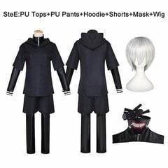 Jp Anime Tokyo Ghoul Ken Kaneki Cosplay-asu Täysi setti Musta Nahkainen Taisteluunivormu Naisten Miesten Halloween-asu Naamiolla PeruukkisettiE M SetE M hinta ja tiedot | Naamiaisasut | hobbyhall.fi