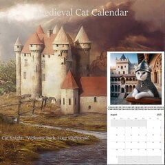 Weird Medieval Quest Cats Calendar 2025, Funny Cat Wall Hanging Monthly Calendar jn hinta ja tiedot | Kalenterit ja muistikirjat | hobbyhall.fi