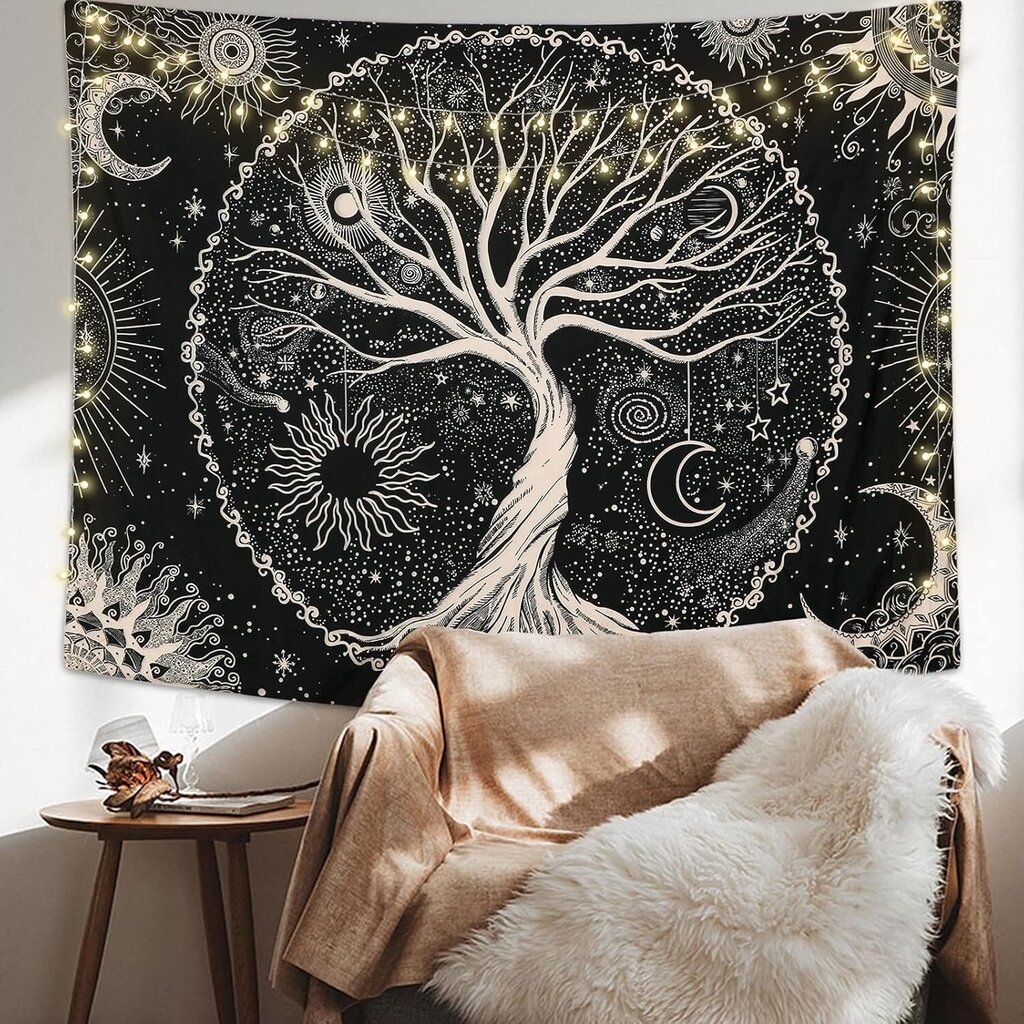 Tree of Life Tapestry Moon and Black Sun Seinään ripustettava psykedeelinen kuvakudos Starry Mandala Wall Goverry Hippi-seinäkoristelu makuuhuoneen asuntolajuhliin (175x230cm) hinta ja tiedot | Sohvaryhmät | hobbyhall.fi