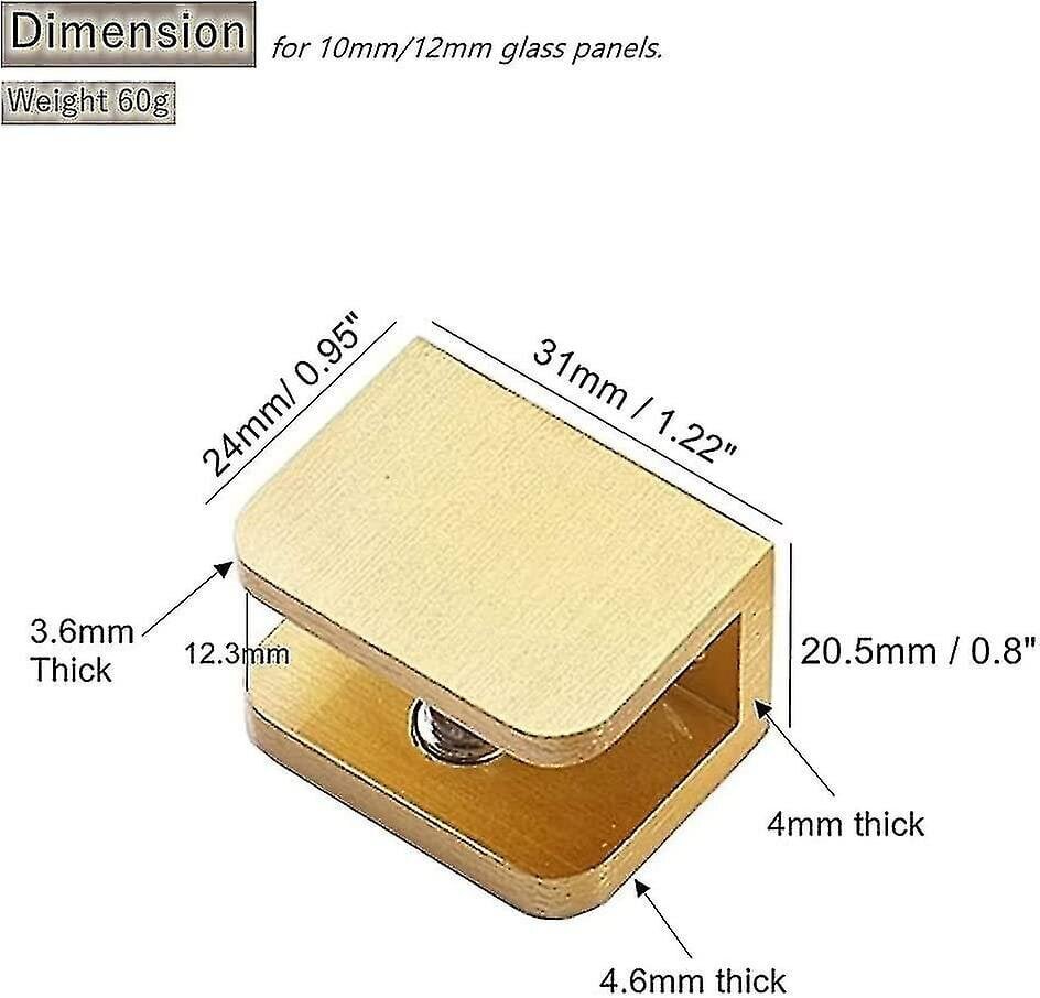 2024 Uusi 4 lasipuristin pakkaus, ei-porattava lasiin kiinnitettävä lasipidike hyllypidike pidiketuki (10mm-12mm lasille, kulta)rx4458 hinta ja tiedot | Kylpyhuonepeilit | hobbyhall.fi