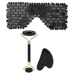 3 kpl Obsidian Facial Roller Gua Sha Board Therapy Blindfold Beauty Massage Tool Kit hinta ja tiedot | Kasvojen puhdistus- ja hierontalaitteet | hobbyhall.fi