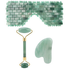 3 kpl Green Aventurine Facial Roller Gua Sha Board Therapy Blindfold Beauty Hierontatyökalu hinta ja tiedot | Kasvojen puhdistus- ja hierontalaitteet | hobbyhall.fi