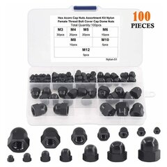 100 kpl Dome Nuts Nylon Acorn Nut Cap hinta ja tiedot | Miesten korut | hobbyhall.fi