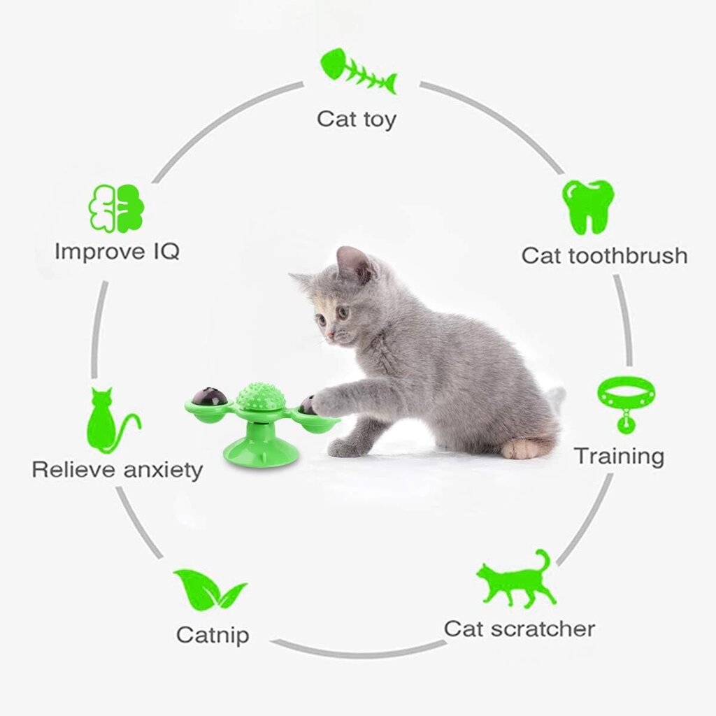 Hauska kissan tuulimyllylelu, interaktiivinen kissanlelu, kissanminttu lelu Kitten lelut tuulimyllyn levysoitin, kissanlelu Scratch lemmikkieläinten hiusharja (vihreä) hinta ja tiedot | Kissan lelut | hobbyhall.fi