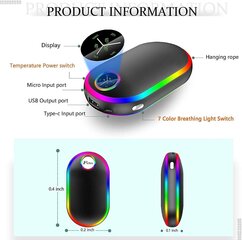Ladattava käsienlämmitin valoilla, 10000mah luminesenssi sähköiset käsienlämmittimet ladattava, kannettava USB uudelleenkäytettävä käsienlämmitin, kaksipuolinen lämmitetty hinta ja tiedot | Lämpö- ja hierontalaitteet | hobbyhall.fi
