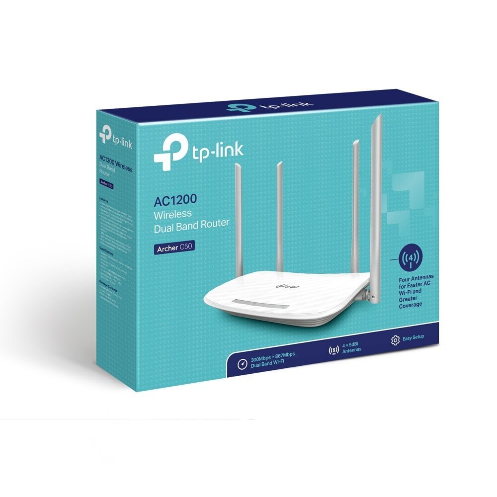 Kaksikaistainen WiFi-reititin TP-Link Archer C50, valkoinen hinta ja tiedot | Reitittimet ja modeemit | hobbyhall.fi