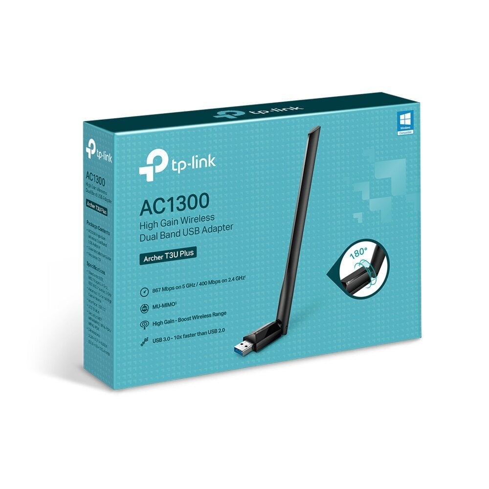 TP-Link Archer T3U Plus WiFi USB-sovitin MU-MIMO AC1300 2,4GHz, 5GHz hinta ja tiedot | Reitittimet ja modeemit | hobbyhall.fi