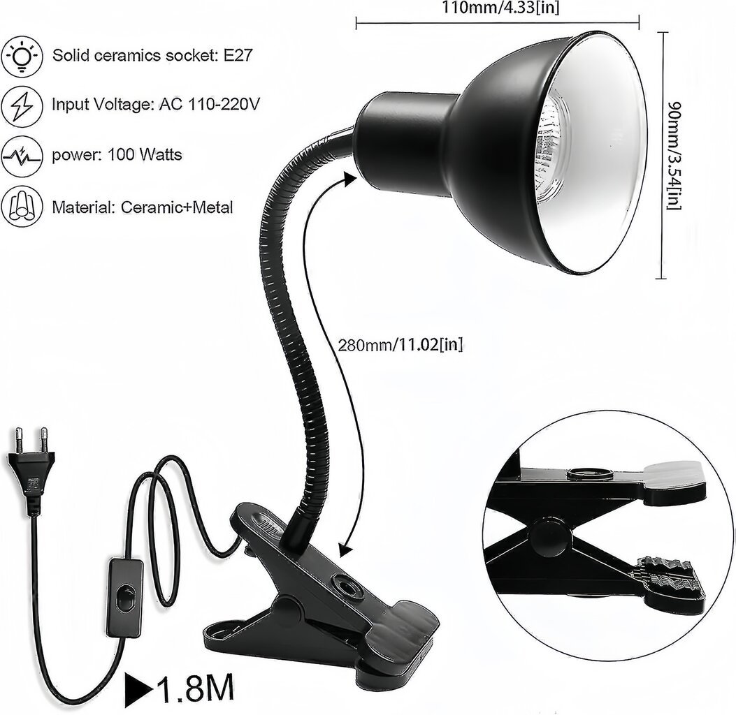 "360° säädettävä lämpölampun setti matelijoille, 2 UVA- ja UVB-polttimoa – sopii kilpikonnille, käärmeille ja terraarioihin" hinta ja tiedot | Sisäpuutarhat ja kasvilamput | hobbyhall.fi
