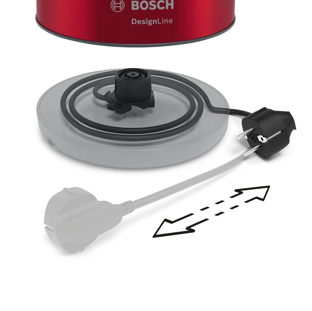 Bosch Kettle DesignLine TWK4P434 Electric, 2400 W, 1.7 L, Stainless steel, 360° rotational base, Red hinta ja tiedot | Vedenkeittimet | hobbyhall.fi