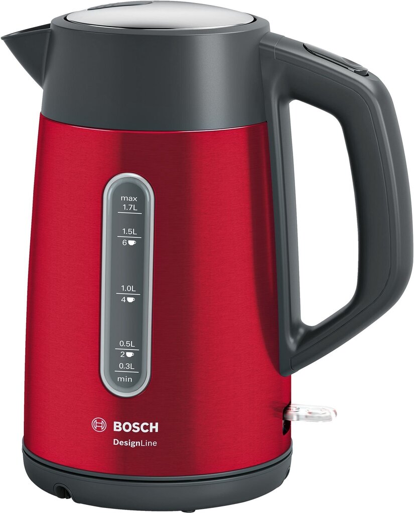 Bosch Kettle DesignLine TWK4P434 Electric, 2400 W, 1.7 L, Stainless steel, 360° rotational base, Red hinta ja tiedot | Vedenkeittimet | hobbyhall.fi