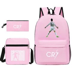 Jalkapallotähti C Ronaldo Cr7 -reppu, jossa painettu opiskelijan ympärille Kolmiosainen reppu. Pinkki 1 hinta ja tiedot | Koulureput ja -laukut | hobbyhall.fi