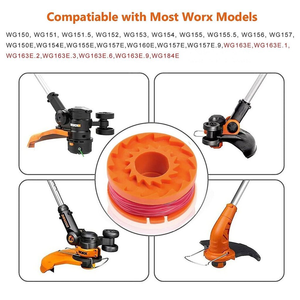 Worx Wa0004.1 pitkäikäinen vaihtolankakela - 1,65 mm/3 m - Yhteensopiva Worx-ruohonleikkureiden kanssa (4 puolaa + 1 korkki) hinta ja tiedot | Ruohotrimmerit | hobbyhall.fi