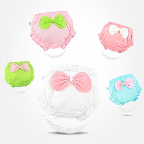 Bow Knot -päällinen - Baby Bloomers, Toddler Girls -päällinen, puuvillaiset pikkuhousut (5 kpl, satunnainen väri, 0-1 vuotta vanha) hinta ja tiedot | Vuodevaatteet lapsille | hobbyhall.fi