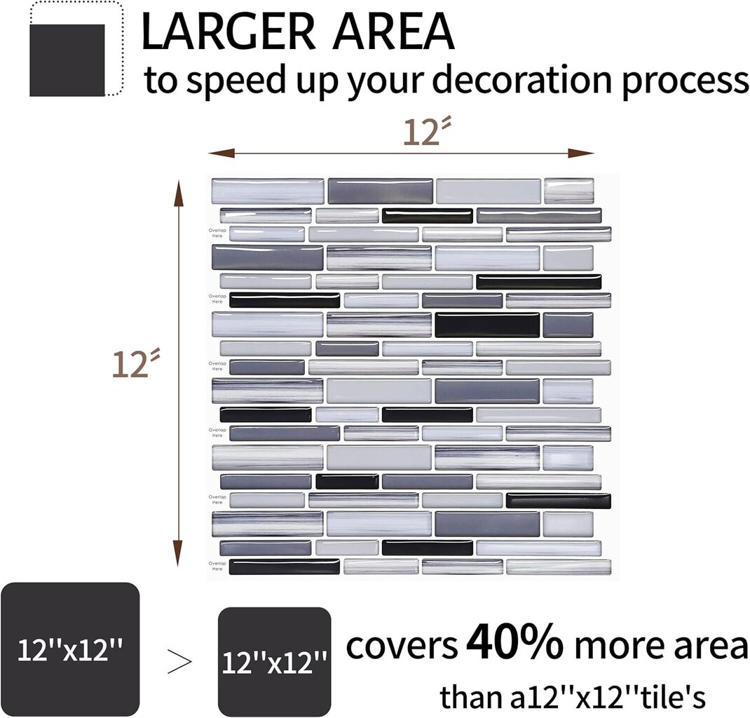 6 itseliimautuvaa laattatarraa 3D koristeellisia seinätarroja keittiöön ja kylpyhuoneeseen (6 kpl Mt1005) hinta ja tiedot | Sisustustarrat | hobbyhall.fi