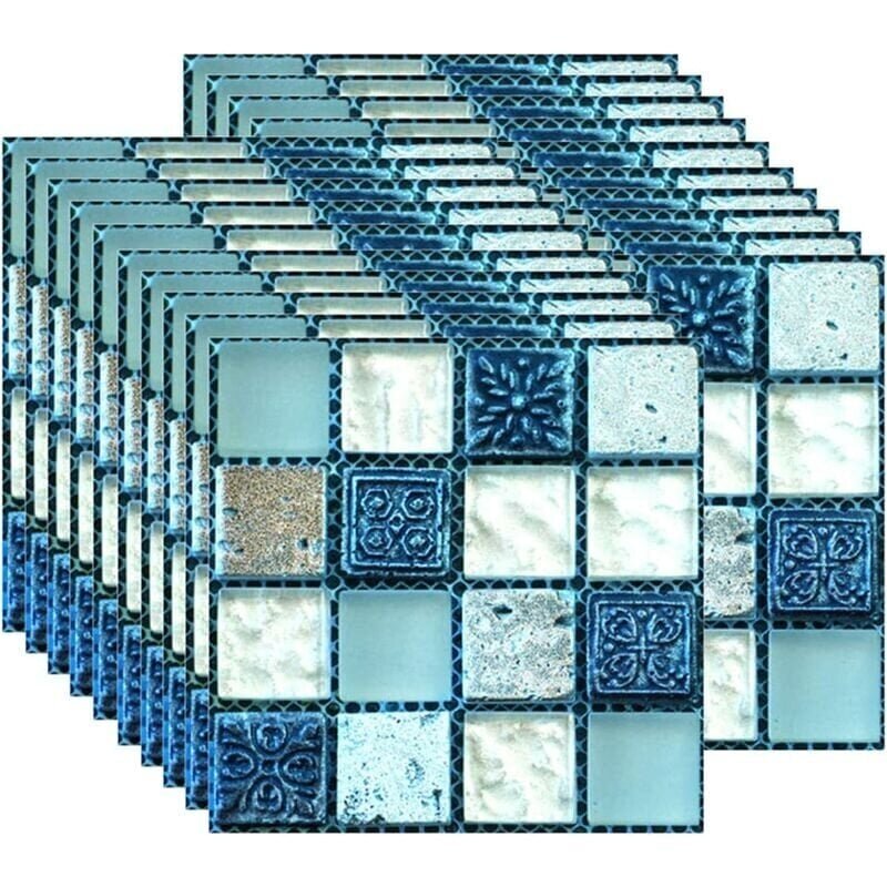 20 kpl itseliimautuva laattatarra, itseliimautuva lämmönkestävä vedenpitävä backsplash-taustakuva keittiöön kylpyhuoneeseen Mosaic Stick Blue (10 x 10 cm / 4 x 4 tuumaa) hinta ja tiedot | Sisustustarrat | hobbyhall.fi