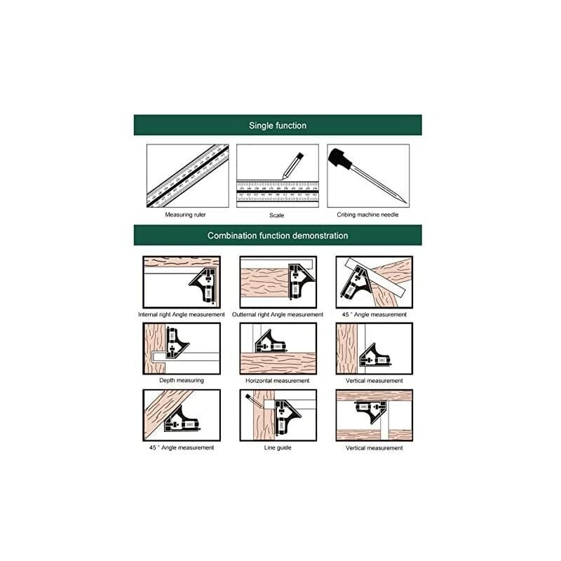 12 tuuman suorakulmainen viivain, neliön muotoinen yhdistelmä Universaali monitoiminen yhdistelmä ruostumattomasta teräksestä säädettävän oikean kulman viivaimen mittaustyökalut (vihreä) hinta ja tiedot | Käsityökalut | hobbyhall.fi
