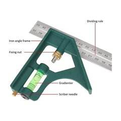 12 tuuman suorakulmainen viivain, neliön muotoinen yhdistelmä Universaali monitoiminen yhdistelmä ruostumattomasta teräksestä säädettävän oikean kulman viivaimen mittaustyökalut (vihreä) hinta ja tiedot | Käsityökalut | hobbyhall.fi