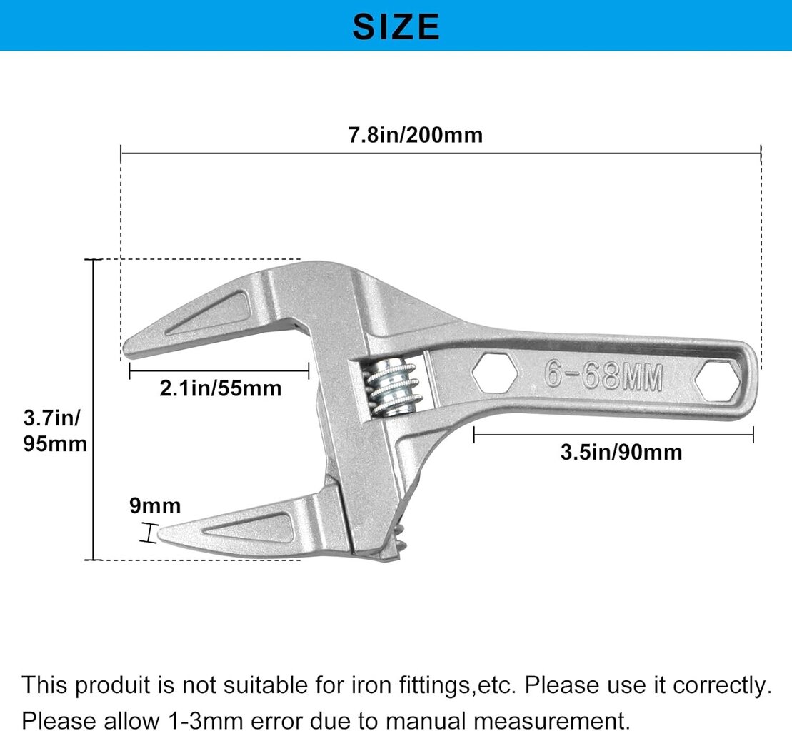 Säädettävä jakoavain 6-68mm Säädettävä jakoavain lyhytvarsi Suuret aukot Ultraohut ja kevyt putkimiehen jakoavaintyökalu hinta ja tiedot | Käsityökalut | hobbyhall.fi