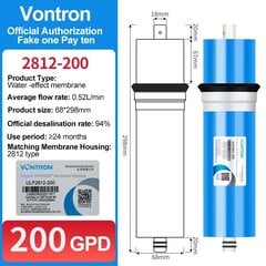 Vontron-Membrane RO 200 GPD, 2812-200 GPD, kotitalouden RO juomaveden puhdistusjärjestelmä pesualtaan alla hinta ja tiedot | Vedensuodattimet | hobbyhall.fi