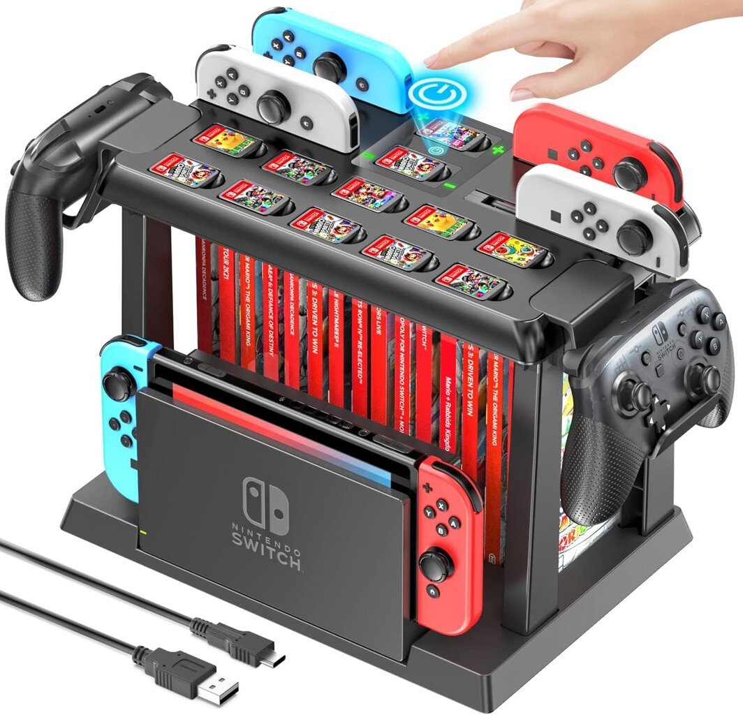 Switch Games Organizer Station ohjainlaturilla, lataustelakka Nintendo Switchille hinta ja tiedot | Pelikonsolitarvikkeet | hobbyhall.fi