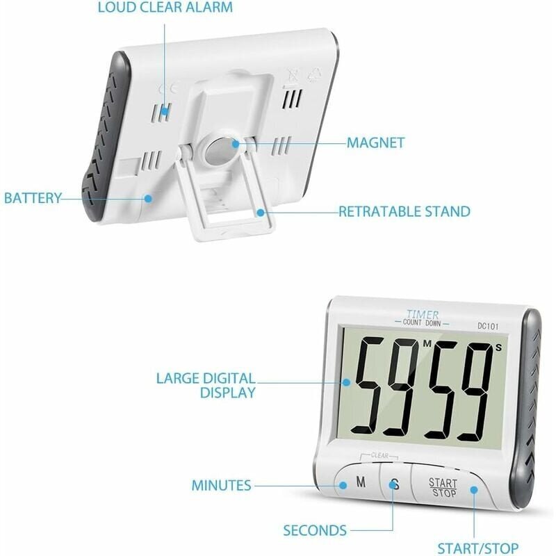 Keittiöajastin, 24 tunnin digitaalinen magneettinen elektroninen keittiöajastin äänihälyttimellä LCD-näytön ajastinmagneetin pidike - valkoinen hinta ja tiedot | Ajastimet ja termostaatit | hobbyhall.fi