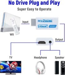 Wii-HDMI-muunnin, Full HD 1080P -videosovitinmuunnin 3,5 mm:n äänellä hinta ja tiedot | Kaapelit ja adapterit | hobbyhall.fi