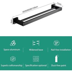 Mattamusta pyyhe kaksinkertainen pyyheteline, seinäkiinnitys ruostumatonta terästä 2 baaria kylpyhuoneen hylly Kylpyhuoneen tarvikkeet (koko: 40 cm) hinta ja tiedot | Kylpyhuoneen sisustus | hobbyhall.fi