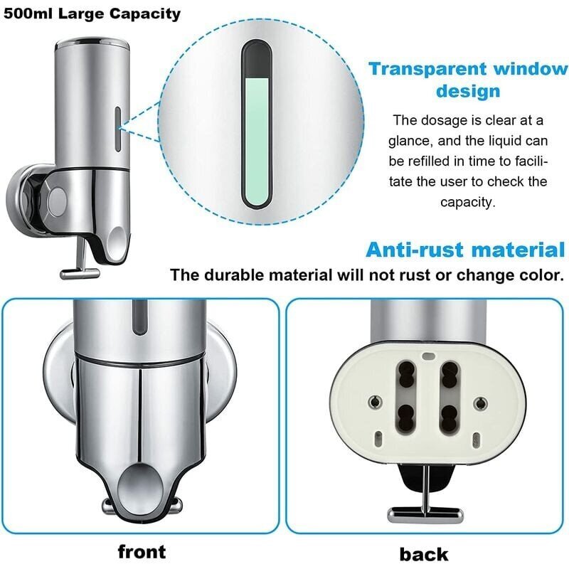 Seinään kiinnitettävä saippua-annostelija - Manuaalinen saippuanannostelija keittiöön, kylpyhuoneeseen, shampoo, suihkugeeli (500 ml) hinta ja tiedot | Kylpyhuoneen sisustus | hobbyhall.fi