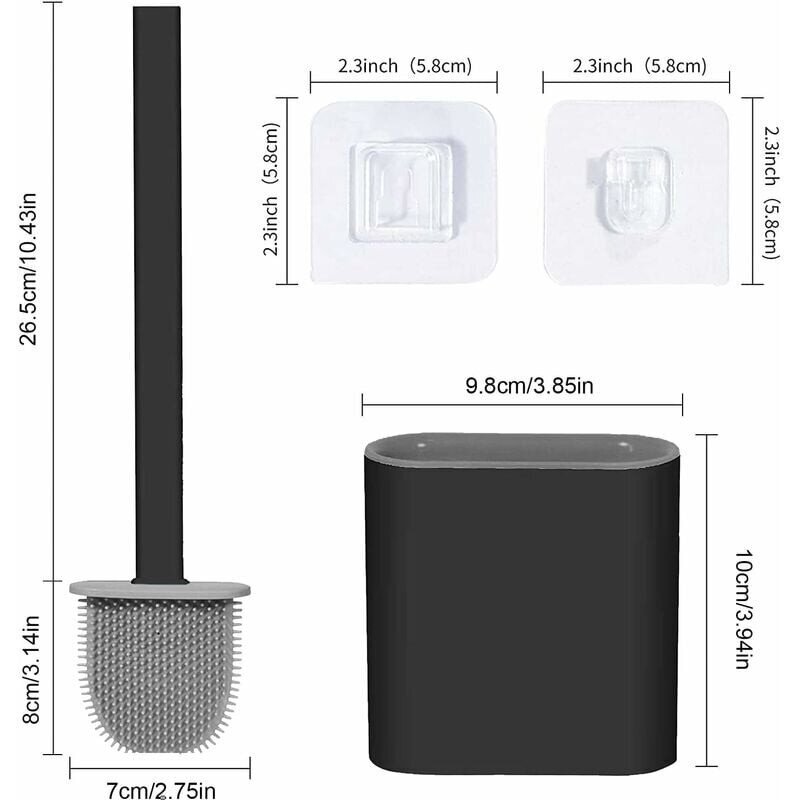 Silikoni-wc-harja ja -pidike, irrotettava pitkävartinen wc-harja, lattia-/seinäteline, jossa vedensuodatinpohja, kulmiin ja pieniin tiloihin wc:n ja seinän välillä ( hinta ja tiedot | Kylpyhuoneen sisustus | hobbyhall.fi