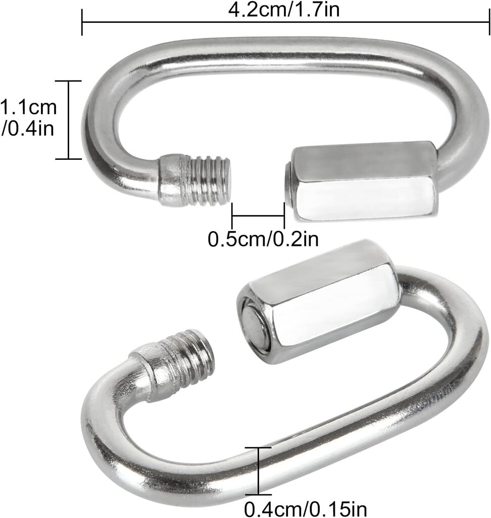16 kpl ruostumattomasta teräksestä valmistettua Quick Link M4 -lukituskarabiinia 304 D -muoto, miniruuvikarabiini vaellukseen, retkeilyyn, ulkokäyttöön ja sisäkäyttöön hinta ja tiedot | Lisävarusteet veneisiin ja kajakkeihin | hobbyhall.fi