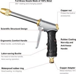 Pitkävartinen metallikastelupistooli, puutarhakastelupistooli, autonpesuun, kasvien kasteluun, lemmikkieläinten suihkuun hinta ja tiedot | Puutarhaletkut, kastelukannut ja muut kastelutarvikkeet | hobbyhall.fi