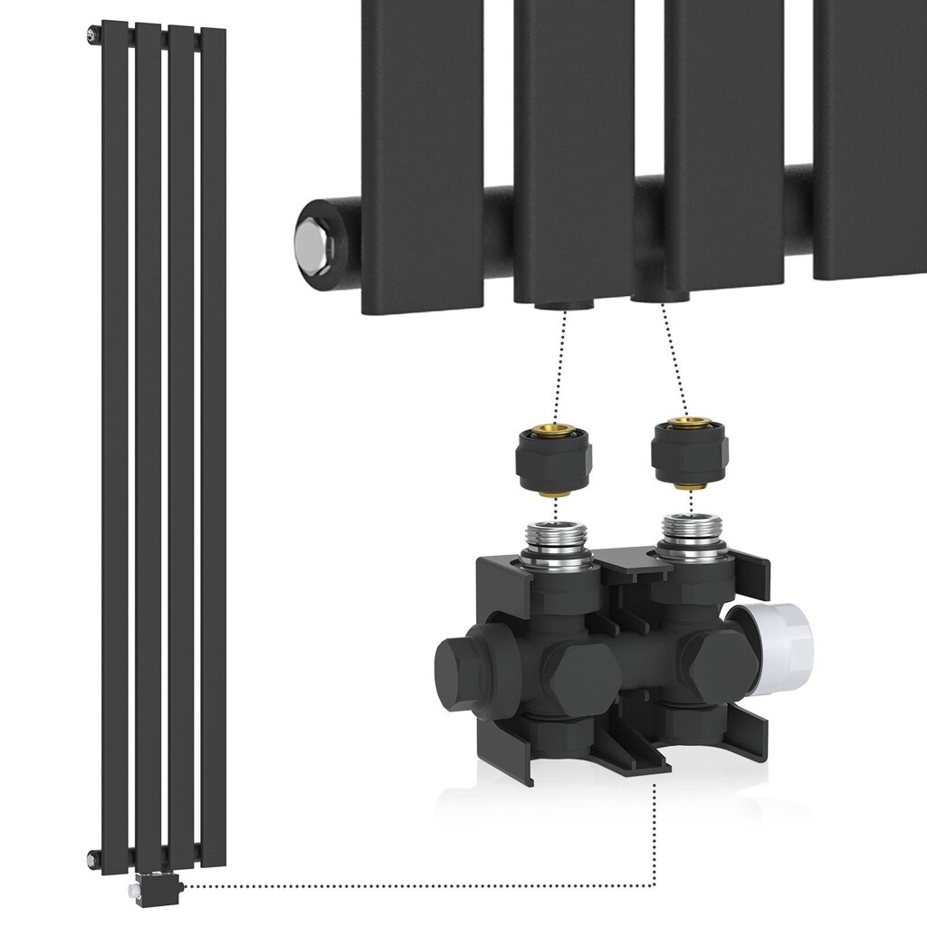 Radiatori - pystysuora, litteä, 1600x300x52 mm, yksikerroksinen, termostaattiventtiilillä, keskiliitännällä, antrasiitin värinen - kylpyhuoneen radiatori, pyyheteline, ''HB''. hinta ja tiedot | Patterit ja konvektorit | hobbyhall.fi