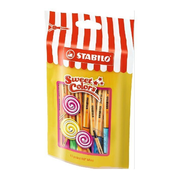 STABILO Kuitukärkikynät, point 88, Mini, Lollipop, 15 väriä hinta ja tiedot | Kirjoitusvälineet | hobbyhall.fi