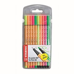 Kuitukärkikynät STABILO point 88 (5 väriä) + Pen 68 (5 väriä), neon hinta ja tiedot | Taide- ja askartelutarvikkeet | hobbyhall.fi