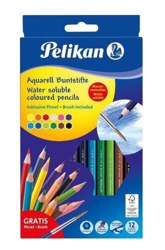 Pelikan Akvarellikynät, 12 väriä + pensseli hinta ja tiedot | Taide- ja askartelutarvikkeet | hobbyhall.fi