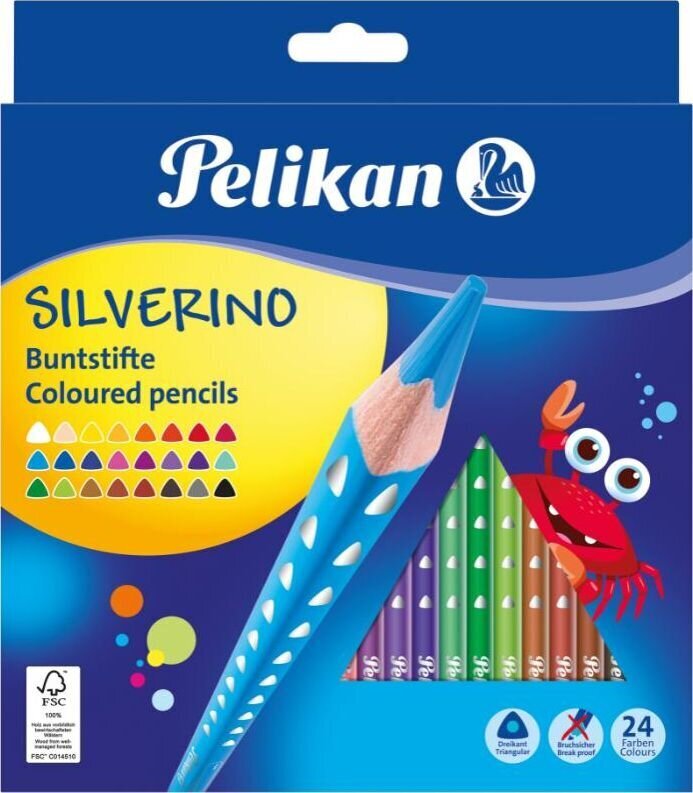 Pelikan Puuvärikynät, Silverino, kolmikulmaiset, SOFT ohut, 24 väriä hinta ja tiedot | Taide- ja askartelutarvikkeet | hobbyhall.fi