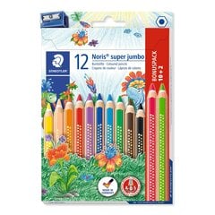 Värikynät STAEDTLER Super jumbo 129, teroitin, 10 väriä hinta ja tiedot | Taide- ja askartelutarvikkeet | hobbyhall.fi