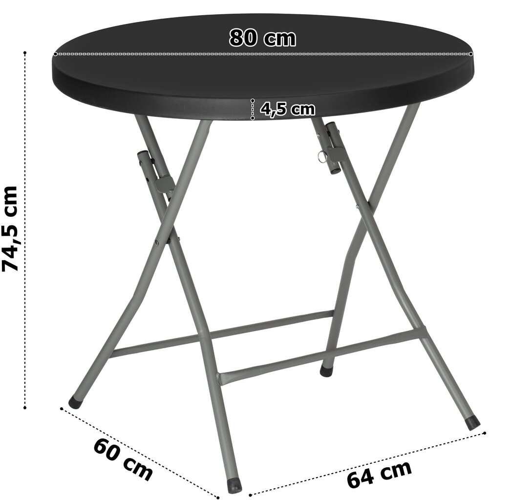 Pyöreä bankettipöytä, 80 cm, musta hinta ja tiedot | Puutarhapöydät | hobbyhall.fi