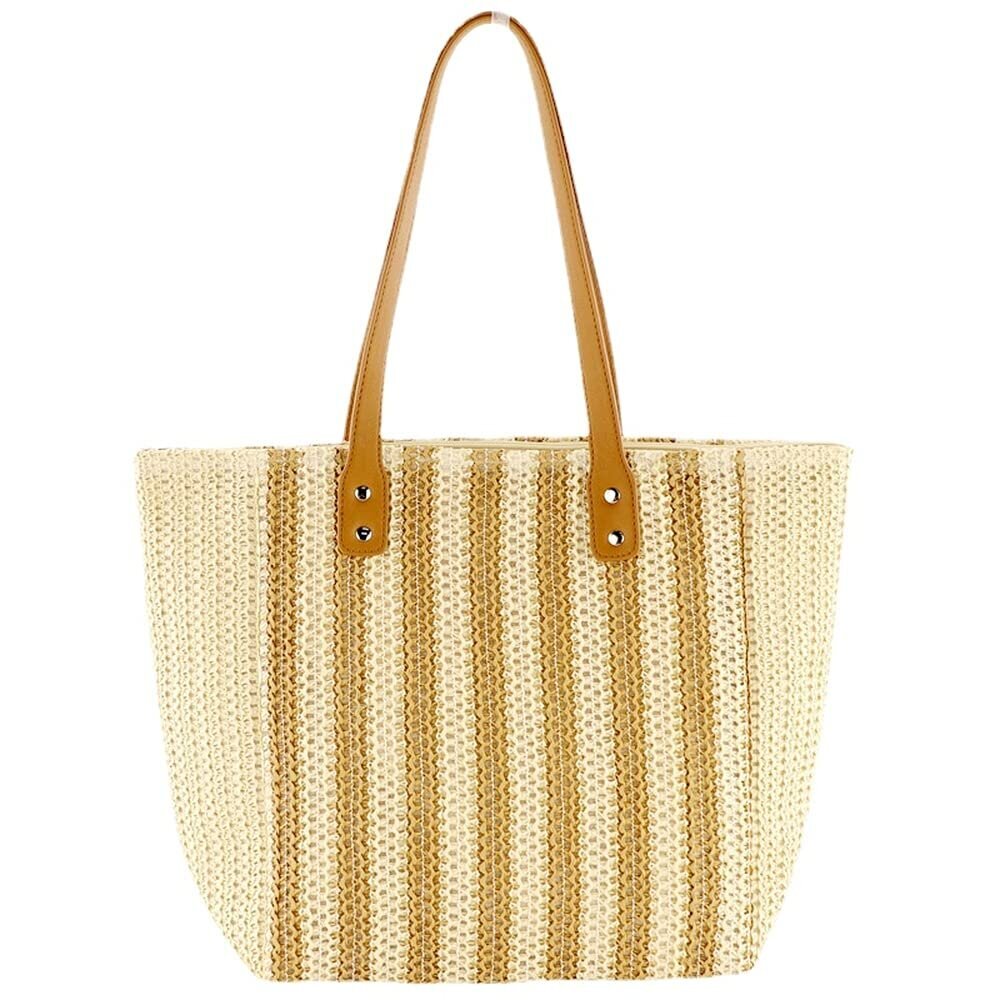 Straw Tote Stripes -rantalaukku, jossa suuri vetoketjullinen naisten kudottu käsilaukku hinta ja tiedot | Naisten laukut | hobbyhall.fi